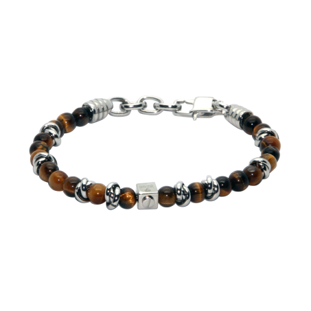 Náramek z nerezové oceli 316L s polotovarem kostky a přírodním kamenem TIGER'S EYE o velikosti 6 mm.