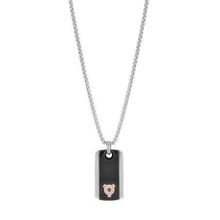 Náhrdelník s ocelovým přívěskem, černou PVD destičkou na vroubkovaném plechu a černým diamantem (0,025 ct)
