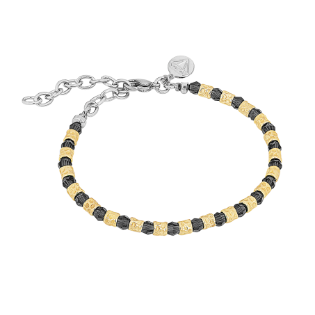 Náramek s polotovary ze zlaté oceli a 4 mm černým kulatým Swarovski